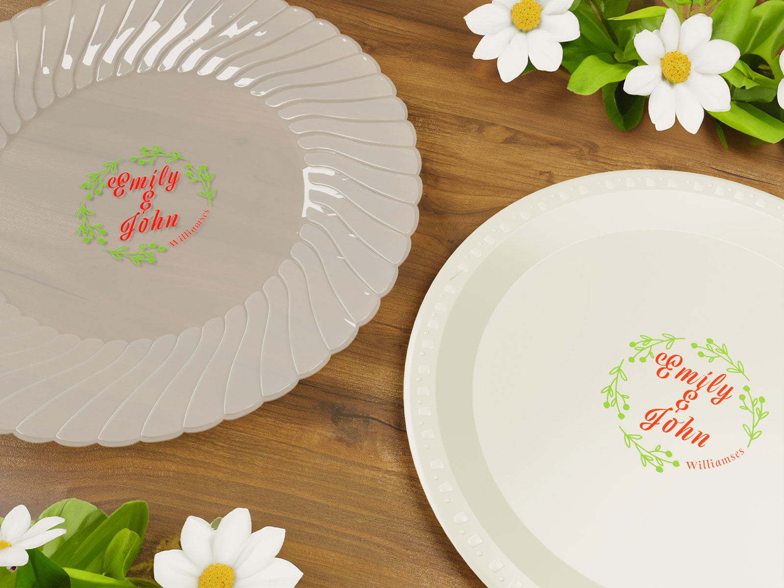 Personalized Plastic Dinner Plates for Wedding