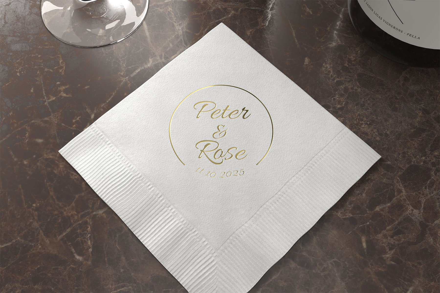 Gold Foil Napkins Customized for Wedding